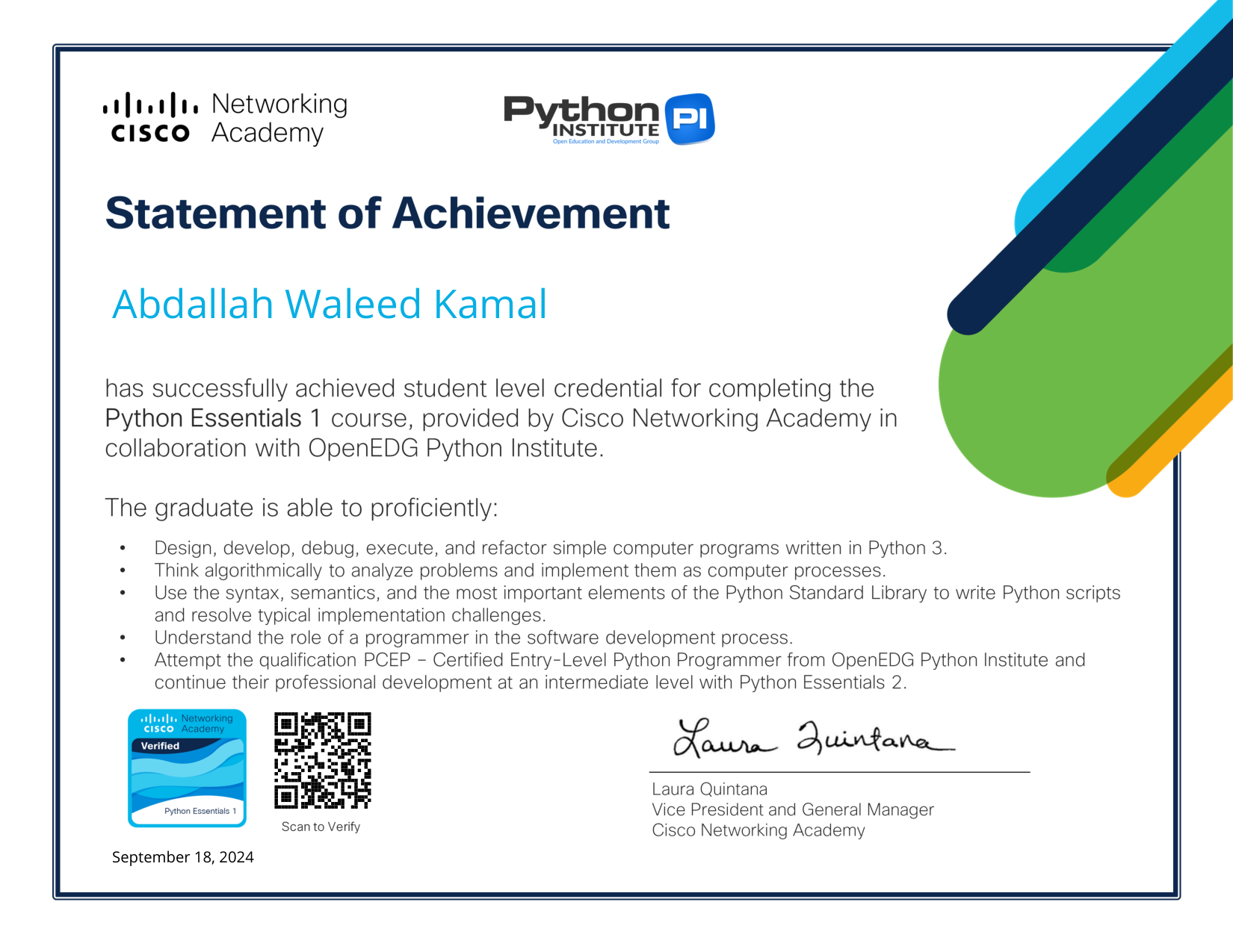 Certificate Python Essentials 1